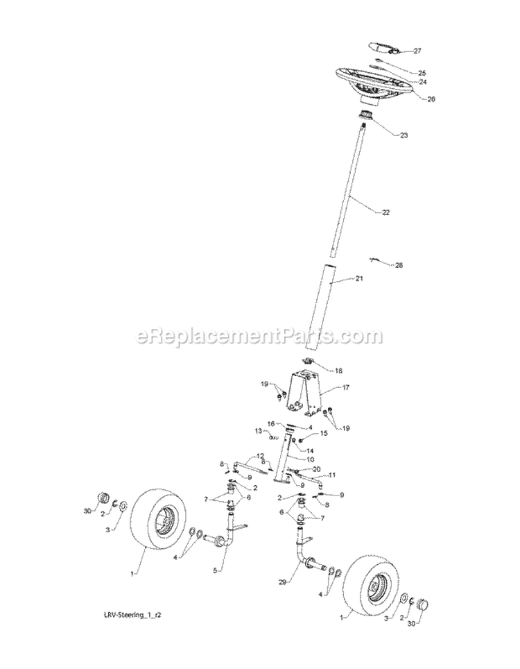 Steering Diagram and Parts List for WE261 2010-12 - 96024000201 Weed Eater Lawn Tractor
